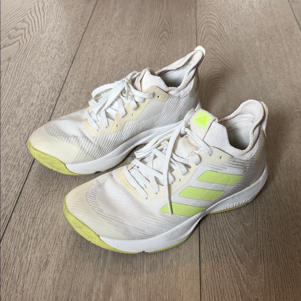 adidas white lifting Sneakers with Neon Yellow Accents